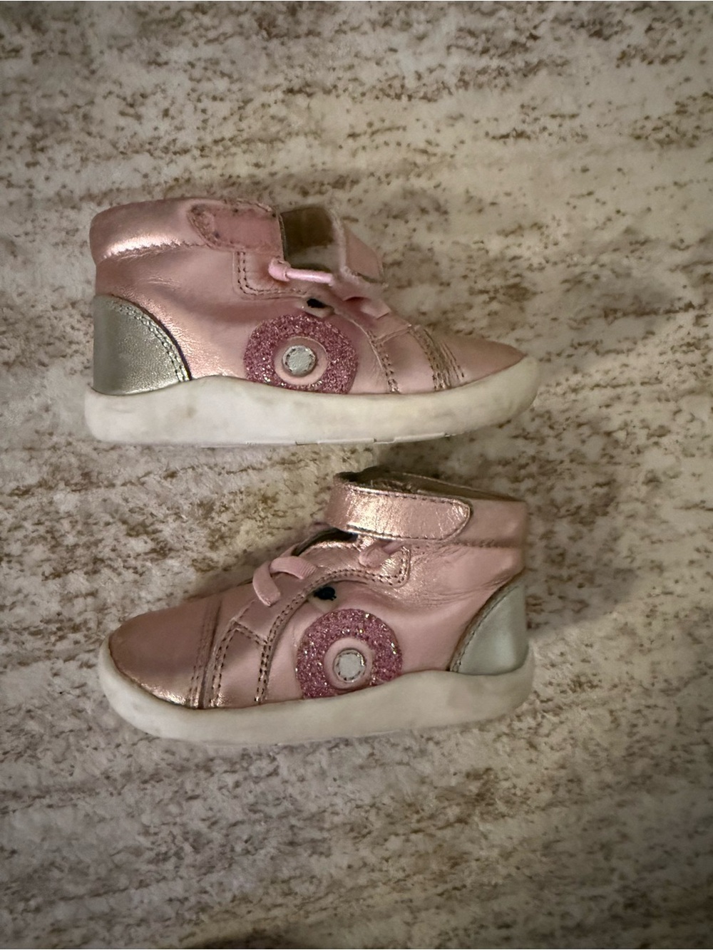 Old Sole Kids Metallic Pink High-Top Sneakers with Silver Accent